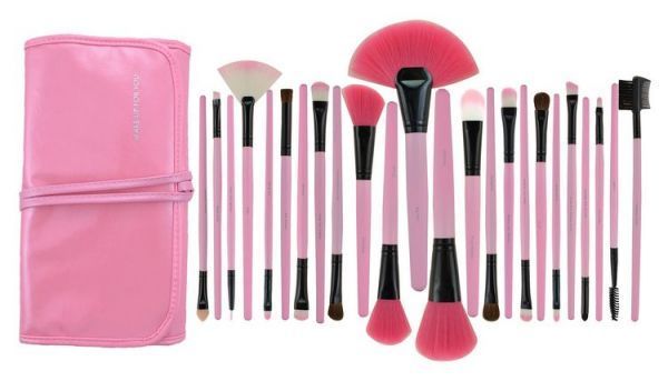 Kit 24 Pincéis Rosa - Acompanha Case Rosa.'